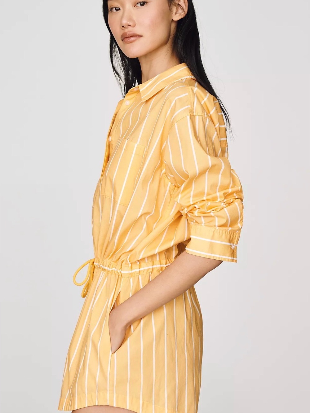 Anthropologie Mustard Yellow Striped Wrap Shirt